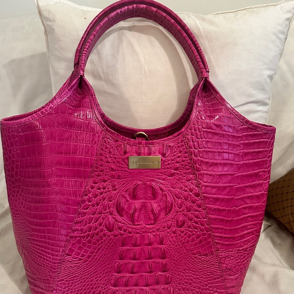 Brahmin Fuchsia Crocodile Embossed Tote